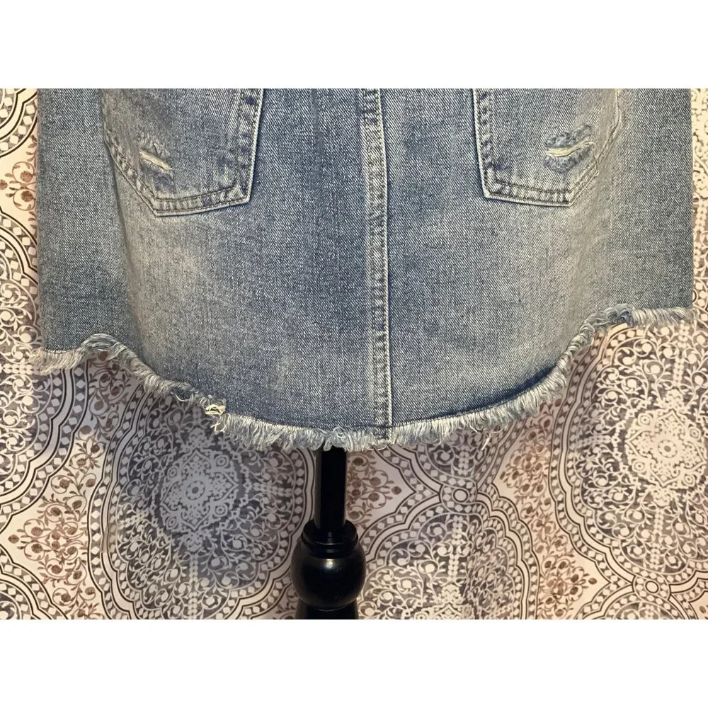American Bazi Los Angeles Womens Distressed Denim Skirt Size L With Front Zipper - Picture 7 of 13